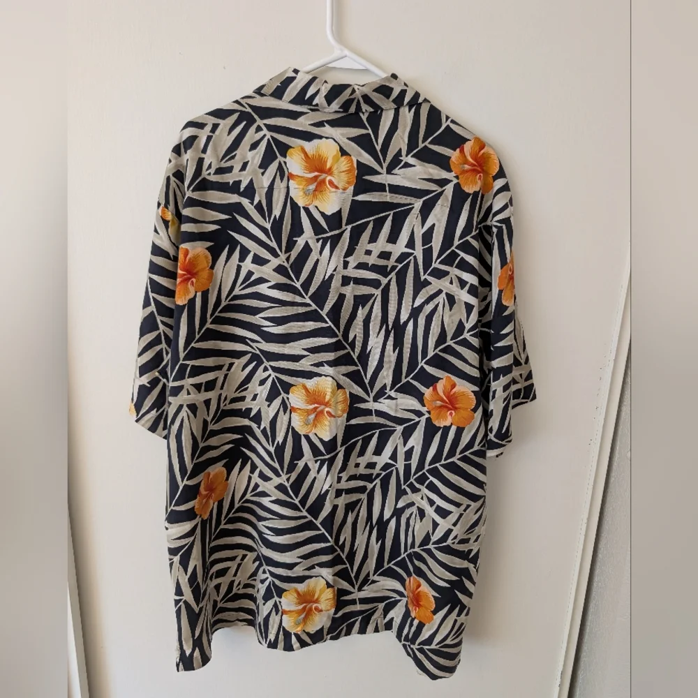 Honolulu Lulu Mens Large 100% Silk Hawaiian Shirt Black Brown Vacation Resort - Picture 5 of 6